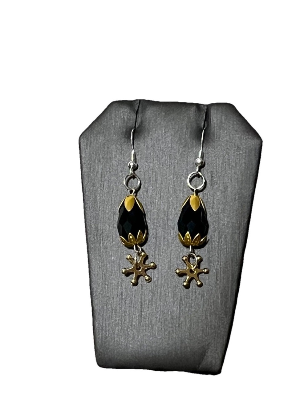 Gothic Black Teardrop Dangle Earrings Gold Cap Star Charm Drop Witchy Halloween
